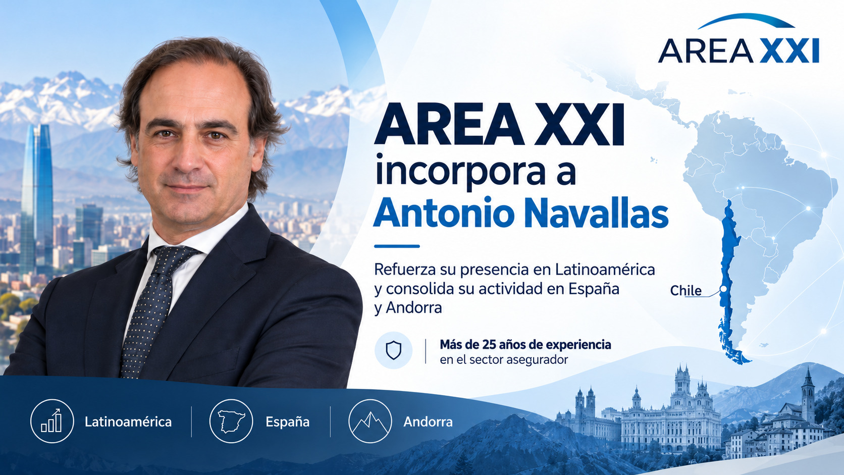 AREA XXI incorpora a Antonio Navallas para reforzar su presencia en Latinoamérica y consolidar su actividad en España y Andorra.