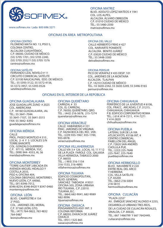 Sofimex, Institución de Garantías, S.A. 1 Sofimex, Institución de Garantías, S.A.