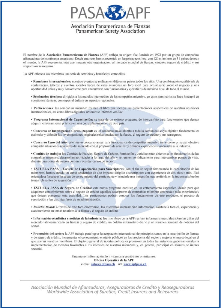 APF PASA . Asociación Panamericana de Fianzas . Panamerican Surety Association